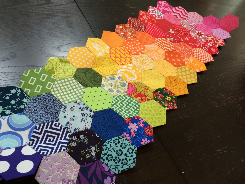 Hexagons, WIP Canvas hexagon   Wednesday and  table runner are  Plastic patterns Embroidery,   Hugs