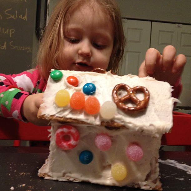 Gingerbread house decorating.
