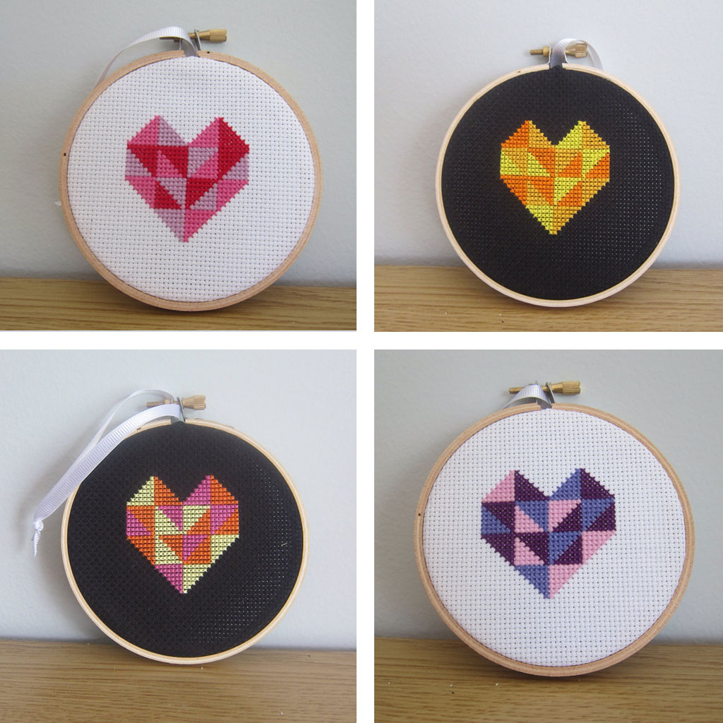 Geometric Heart Cross Stitches by Hugs are Fun