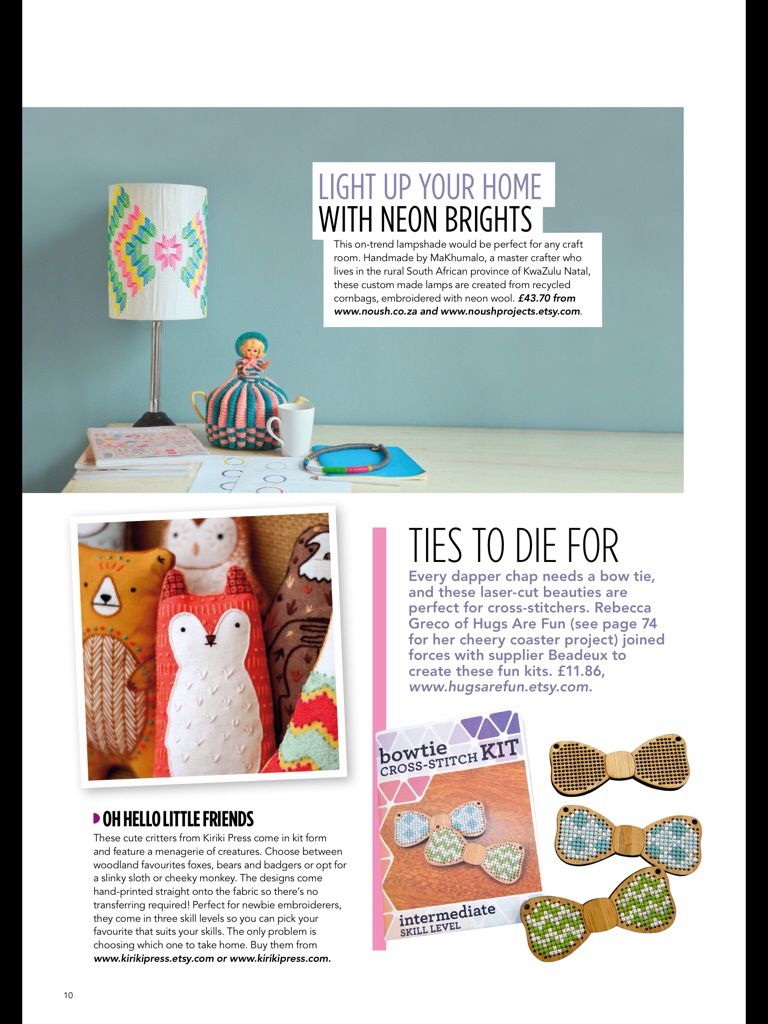 Laser Cut Cross Stitch Kits by Hugs are Fun in Hoop-La Magazine