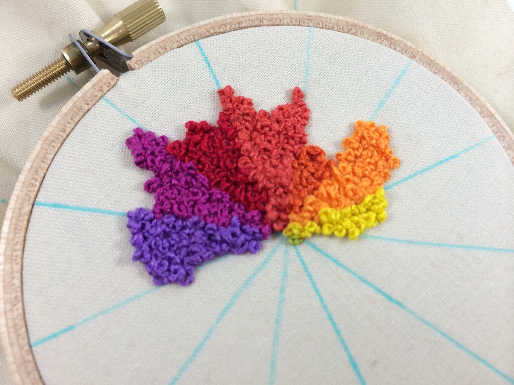 French Knot Color Wheel WIP by Hugs are Fun