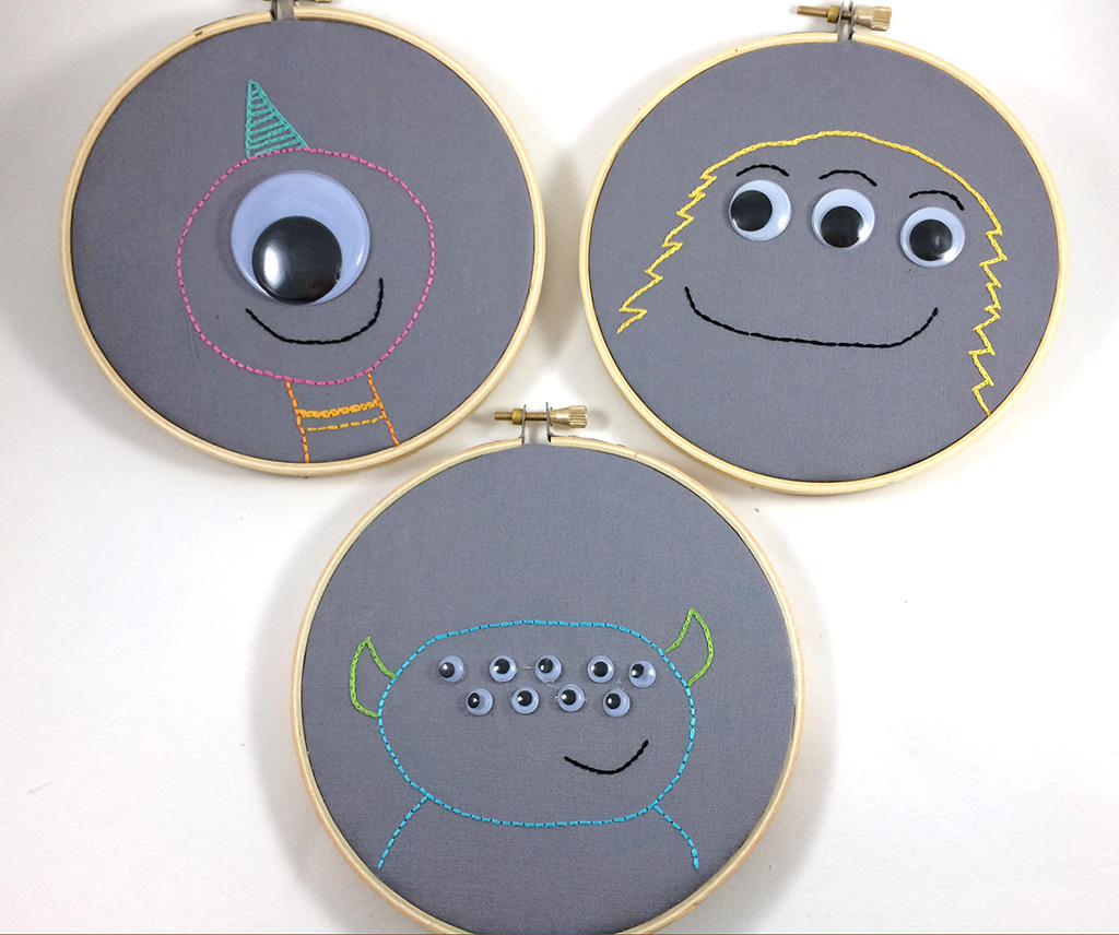 Googly Eye Monster Embroidery by Hugs are Fun