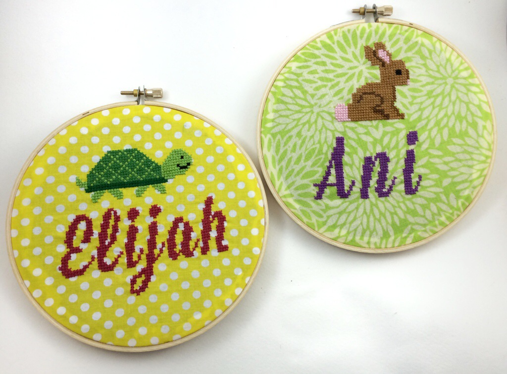 Cross Stitched Name Hoops by Hugs are Fun