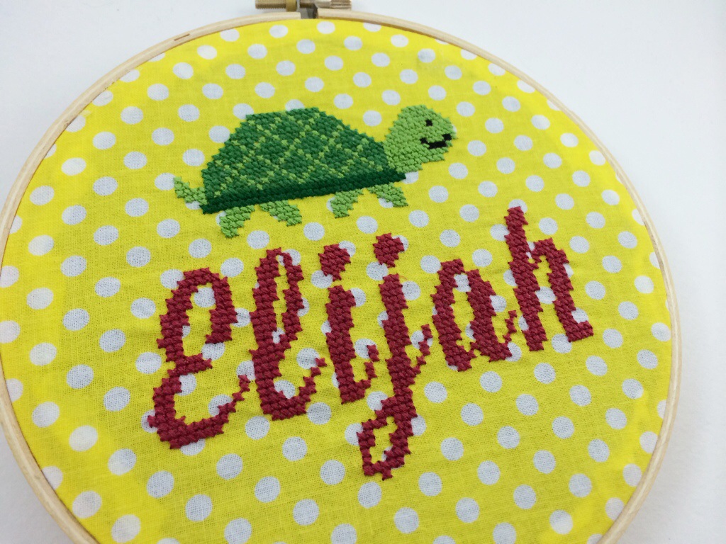 Cross Stitched Name Hoops by Hugs are Fun