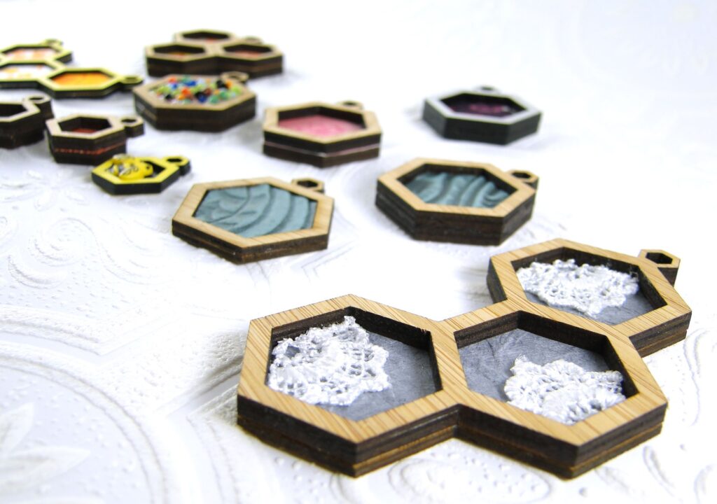 Laser Cut Hexagon Pendants from Hugs are Fun