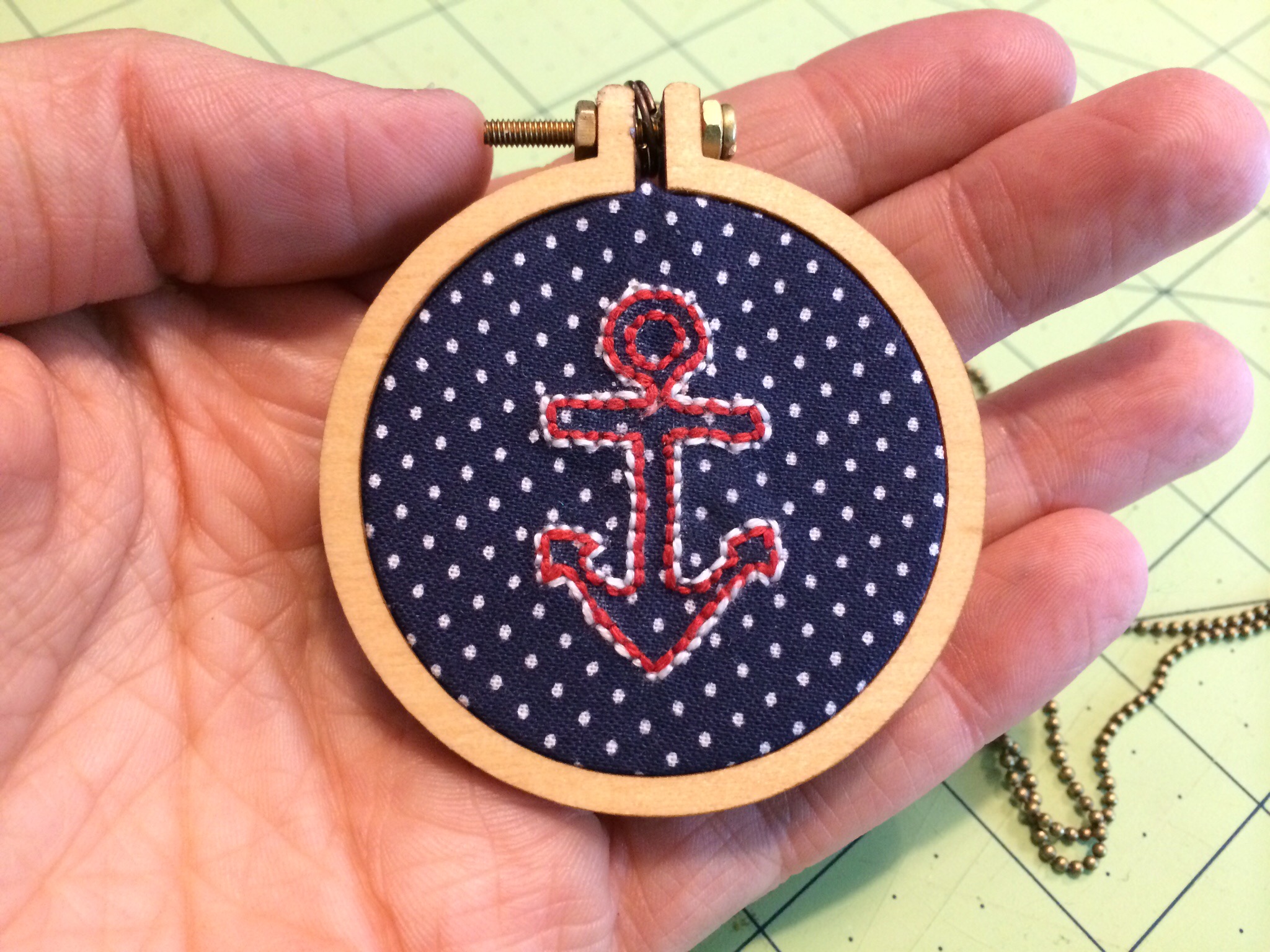 Vintage Anchor Embroidery Hoop Necklace from Hugs are Fun