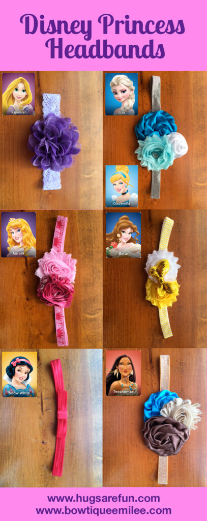 Disney Princess Headbands - Rapunzel, Elsa, Cinderella, Sleeping Beauty, Belle, Snow White, and Pocahontas from Hugs are Fun 