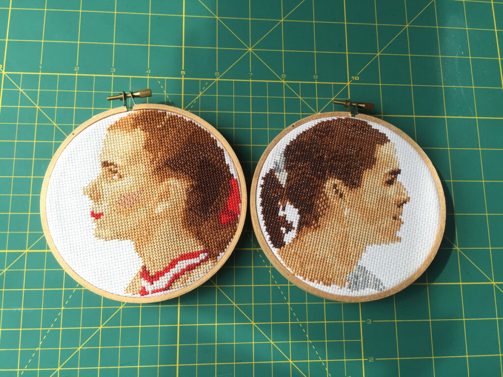 Tonya Harding and Nancy Kerrigan Cross Stitches from Hugs are Fun