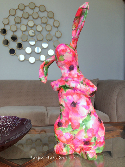 decoupaged paper mache bunny